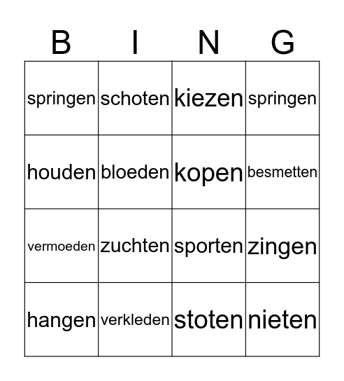 Werkwoordspelling Bingo Card