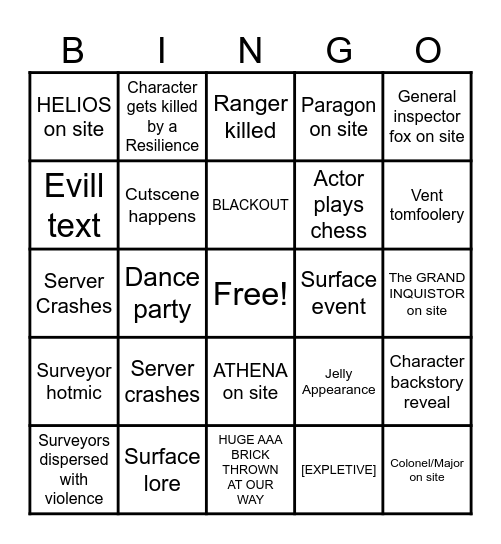 Zone nadir event Bingo Card