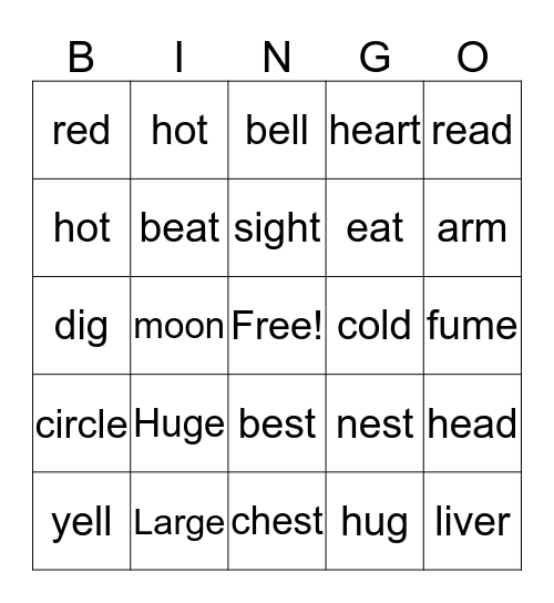 Vocab  Bingo Card