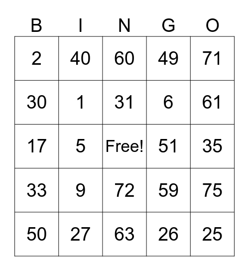 0003 Bingo Card