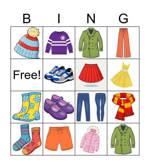 Unit 3 My Clothes Bingo Card