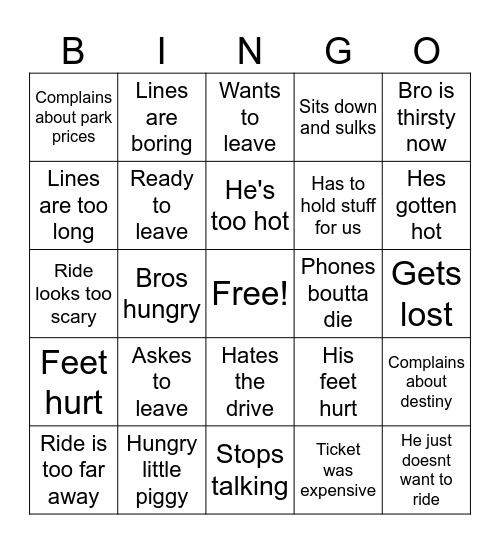 Luke Complaints Bingo Card