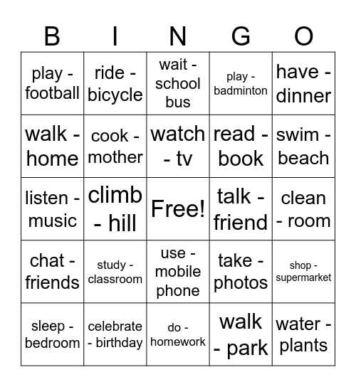 PAST CONTINUOUS AND PAST SIMPLE Bingo Card