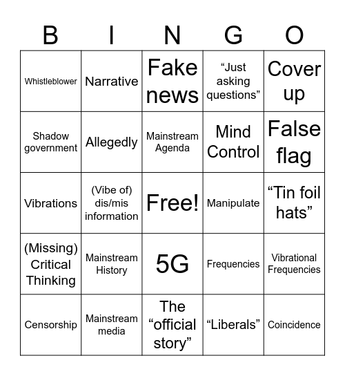 Conspiracy Theory Bingo Card