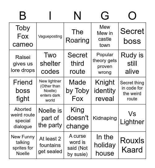 Deltarune chapter 6 bingo Card
