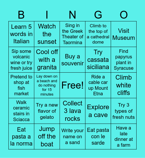 Discover Sicily Bingo Card