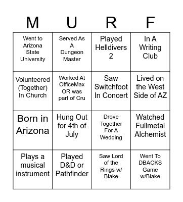 BLAKE Bingo Card