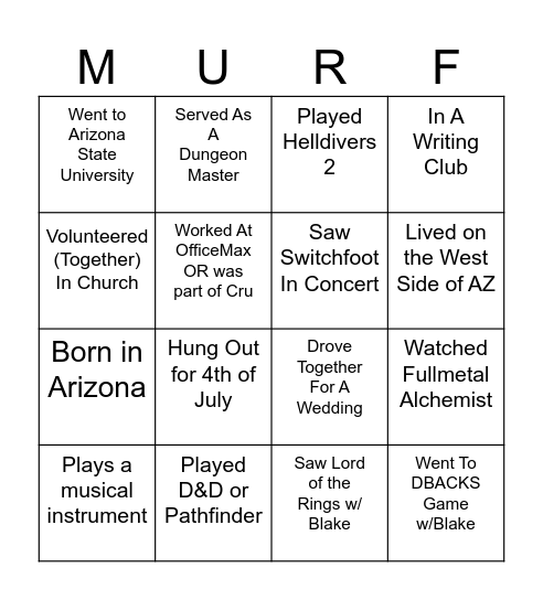 BLAKE Bingo Card