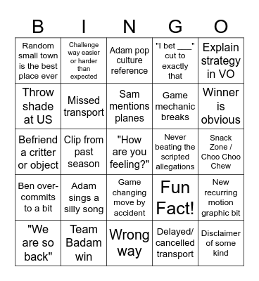 Jet Lag Bingo Card