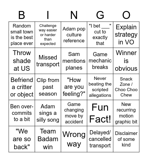 Jet Lag Bingo Card