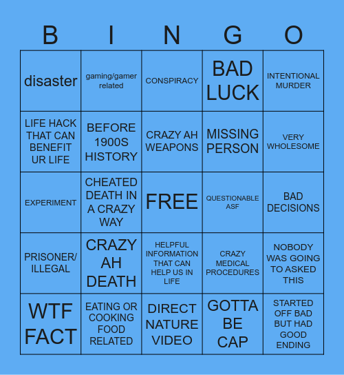 zack d Bingo Card