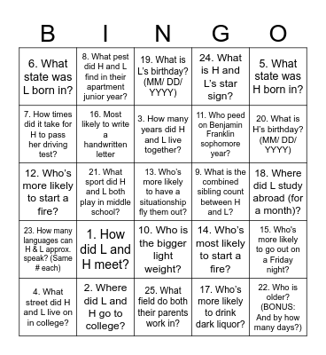 Birthday bingo Card