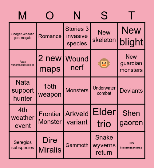 Ascendance Bingo Card