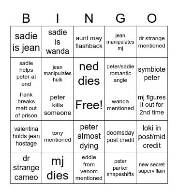 spiderman brand new day Bingo Card