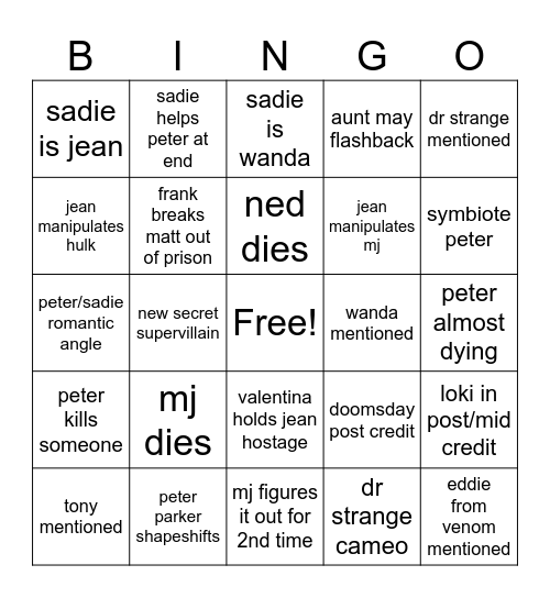 spiderman brand new day Bingo Card