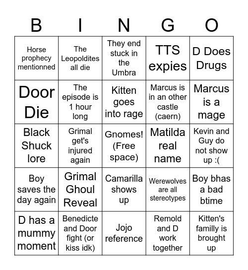 HTP Episode 6 Bingo Card