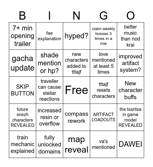 SNEZHNAYA LIVESTREAM 7.0 BINGO Card