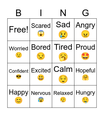 Feelings and emotions. Bingo Card