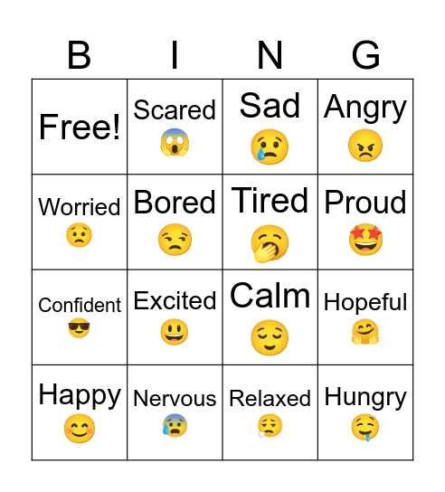 Feelings and emotions. Bingo Card