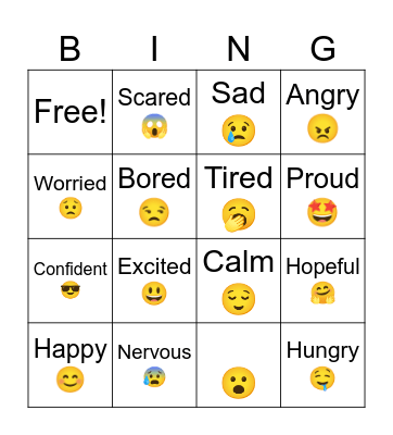 Feelings and emotions. Bingo Card