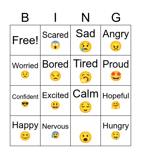 Feelings and emotions. Bingo Card
