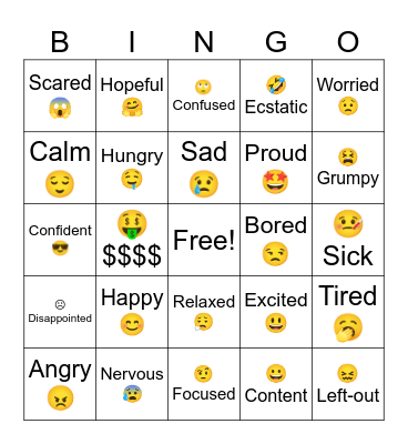 Feelings and emotions. Bingo Card