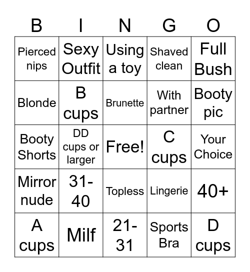 Nudes Bingo Card