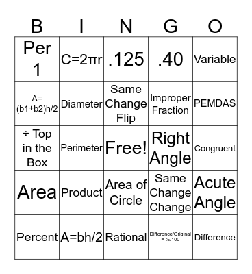 7th Grade Vocabulary Bingo Card