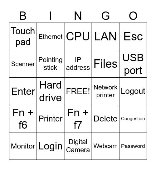 Computer Basics Bingo Card