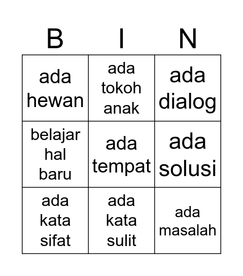 SSR Bingo Card