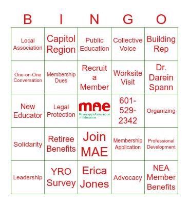 MAE Capitol Region Bingo Card