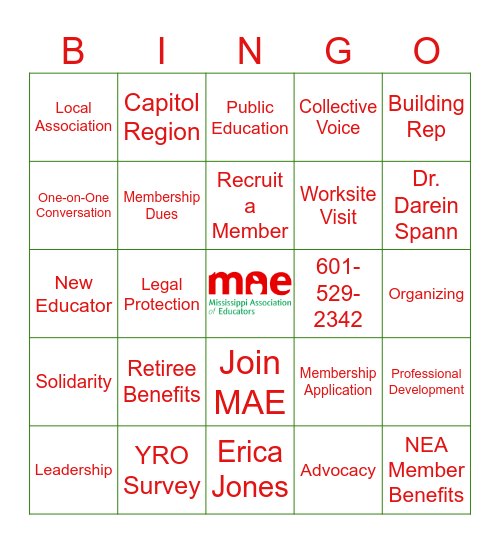 MAE Capitol Region Bingo Card