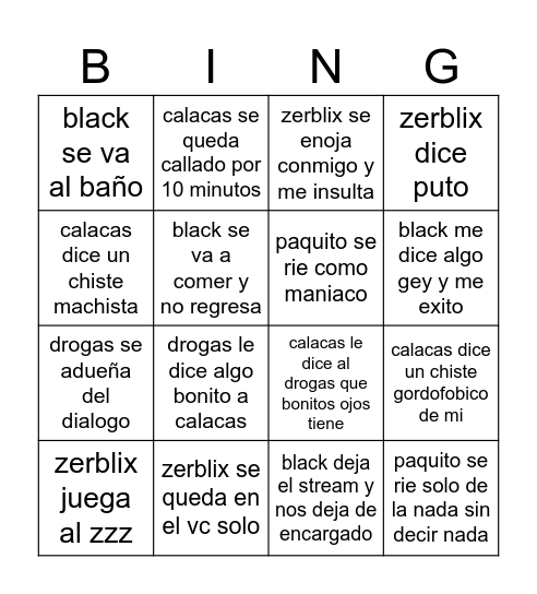 tabla palabras los panas Bingo Card