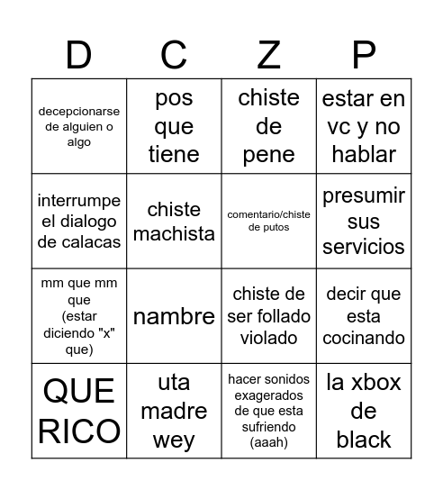 tabla palabra los panas Bingo Card