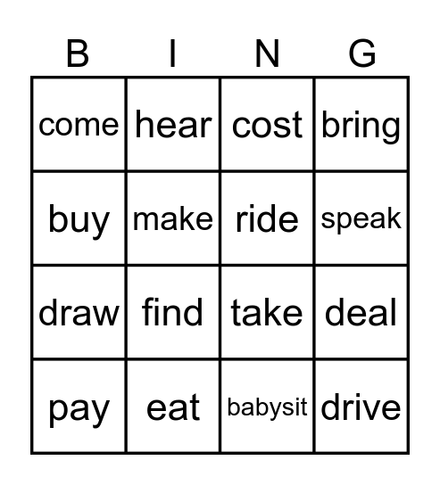 Past Simple Bingo Card