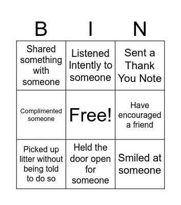 Kindness Bingo Card