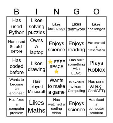 Computing Class Bingo Card