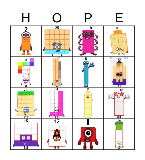 Number blocks Bingo Card