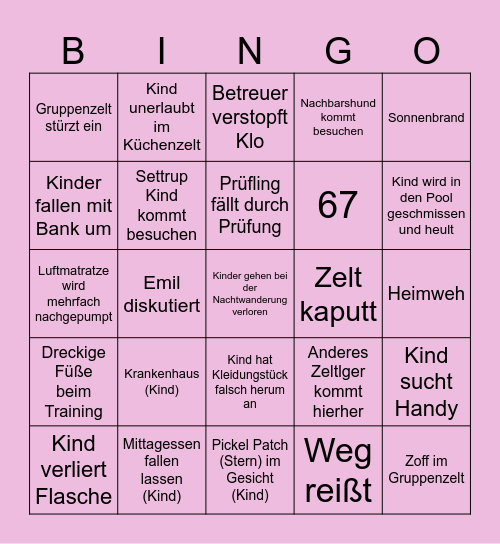 Das große Zeltlager 2026 Bingooooooo Bingo Card