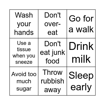 How to stay healthy Bingo Card