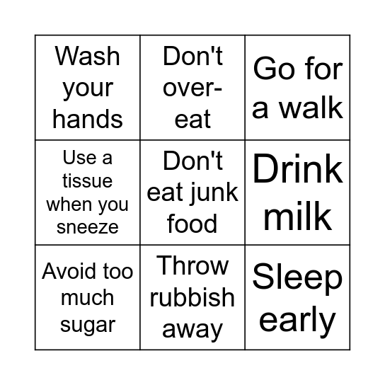 How to stay healthy Bingo Card