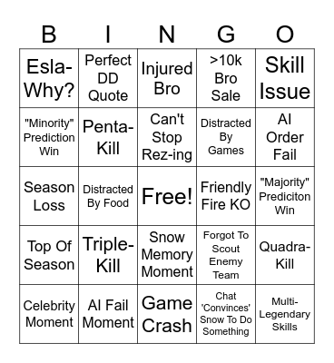 Eslabong Bingo Card