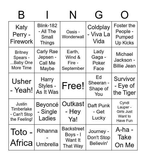 Music Bingo Card