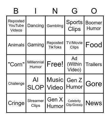 Facebook Reels Bingo Card
