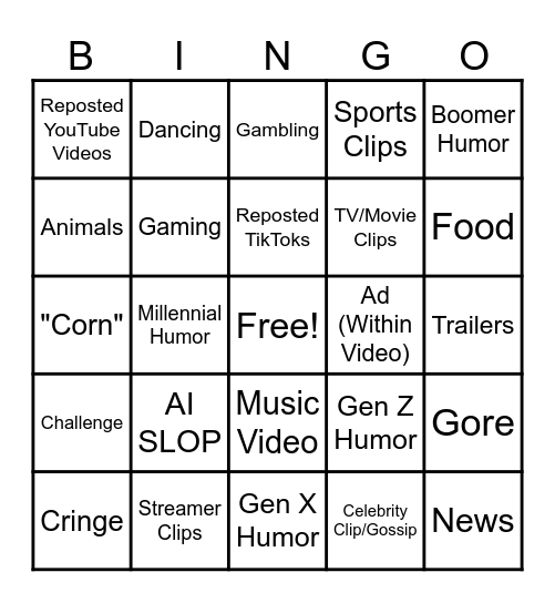Facebook Reels Bingo Card