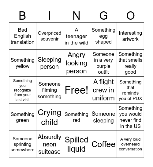 Airport & After Bingo! Bingo Card