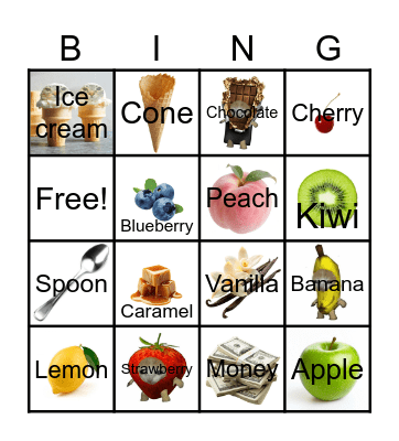 Ice cream Bingo Card