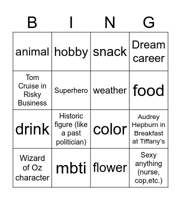 Costume Bingo Card