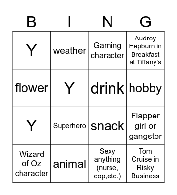 Costume Bingo Card