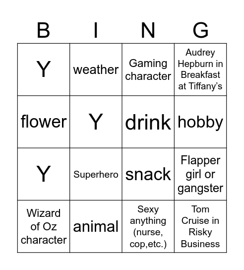 Costume Bingo Card